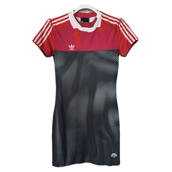 ADIDAS X ALEXANDER WANG Red Black Photocopy Pixelated Mini Dress Shirt Dress XS - Picture 5 of 15